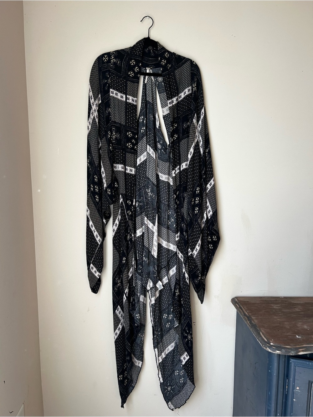 Free People Black & White Geometric Open-Front Duster